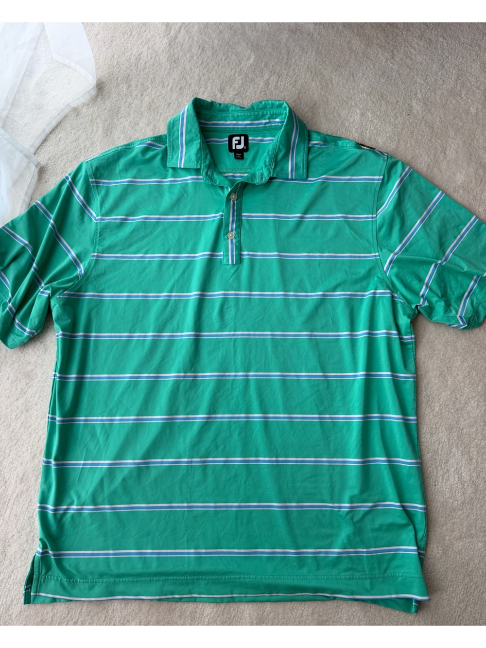FootJoy Men’s Teal Green Polo with White & Navy Stripes